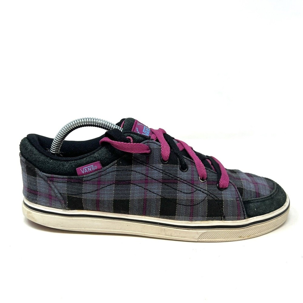 Vans Womens Size 8 Black Pink Blue Plaid Long Laces Punk Canvas Sneaker Shoes